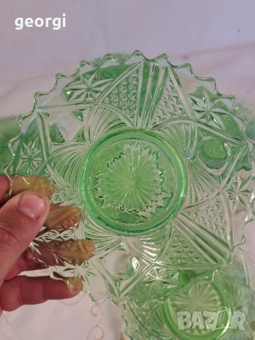 стъклена купа с чинийки за торта зелено стъкло 26/3, снимка 10 - Аксесоари за кухня - 50693549