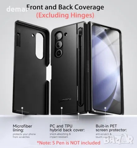 Кейс SURITCH за Samsung Galaxy Z Fold 5 2023 (БЕЗ писалка), протектор за екрана, скрита стойка, снимка 6 - Калъфи, кейсове - 50043085