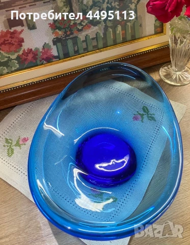 Чешка синя ваза, снимка 4 - Вази - 50607295