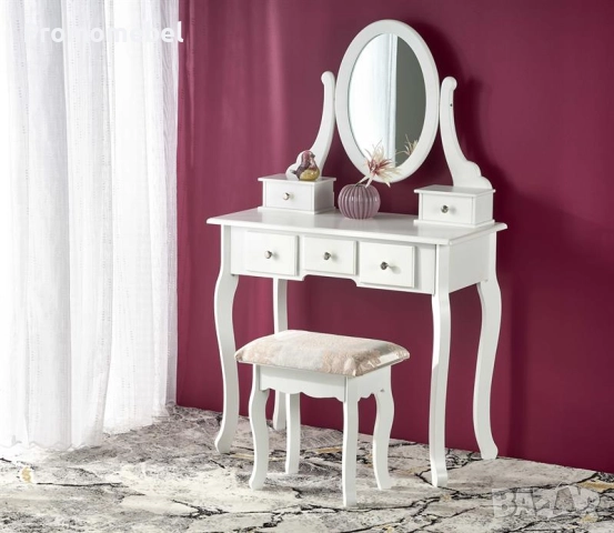 Дамска тоалетка SARA с огледало и тапицирана табуретка