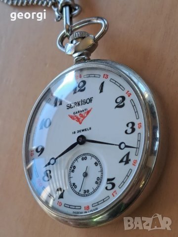 руски джобен часовник Serkisof 18 jewels с кюстек, снимка 6 - Мъжки - 49854080