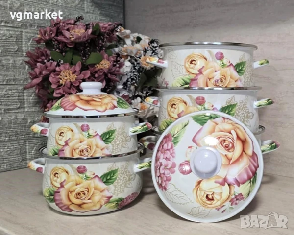 Комплект тенджери с декор 5 бр., снимка 2 - Съдове за готвене - 51124712