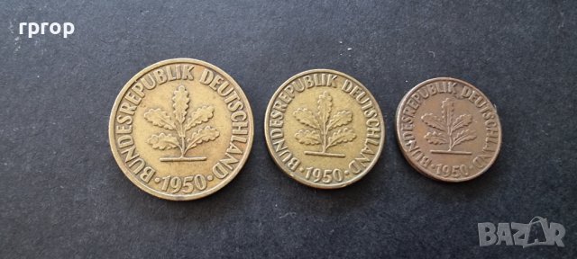 Монети . Германия. 1, 5 и 10 пфенига. 1950 година., снимка 6 - Нумизматика и бонистика - 38160789