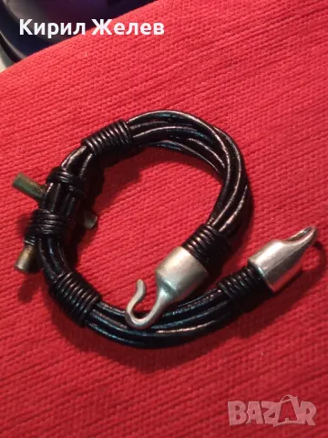 СТИЛНА ВИНТИДЖ КОЖЕНА ГРИВНА с ПОСРЕБРЕН МЕДЕН КРЪСТ РЪЧНА АРТ ИЗРАБОТКА 47214, снимка 12 - Гривни - 47056328