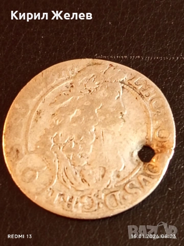 Сребърна монета 6 кройцера 1693г. Леополд първи Австрия за КОЛЕКЦИЯ 52903