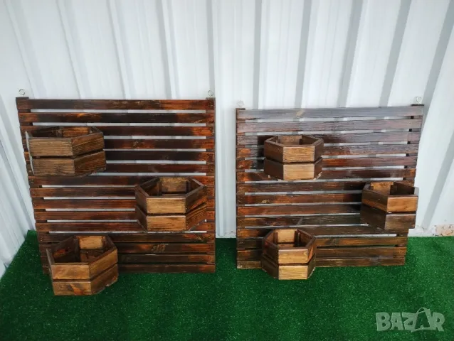 Дървени цветарници декоративно пано за стена с щайги , снимка 2 - Декорация за дома - 48240107