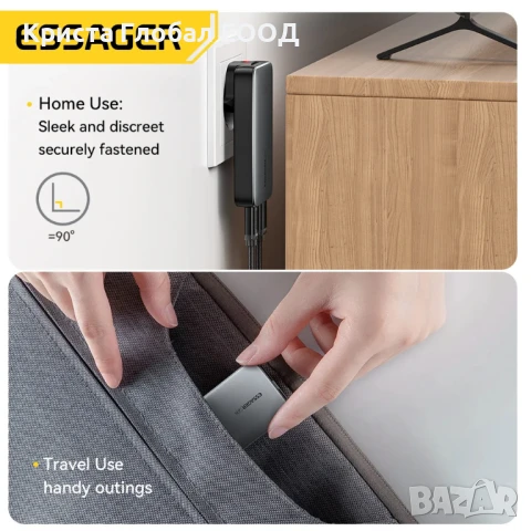 Зарядно Essager ES-CD46 ABS, GaN, 65W, Dual USB-C/USB-A, снимка 3 - Друга електроника - 51254153