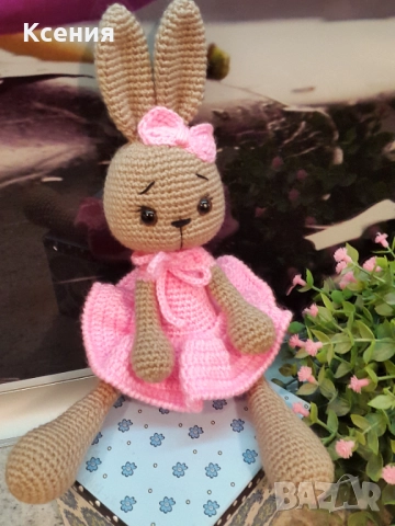 Плетена играчка Зайче-балерина, ръчно изработени,прекрасен подарък, снимка 4 - Плюшени играчки - 51949444