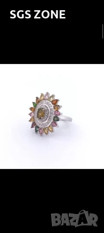 пръстен от сребро 925 с многоцветен турмалинов, снимка 3 - Пръстени - 51273289