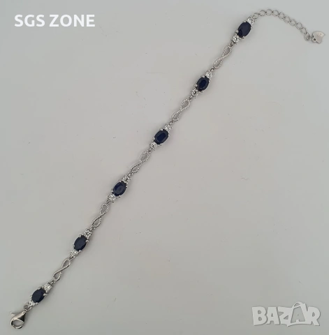 Сребърна гривна със сапфир и знак за безкрайност от Тайланд, снимка 6 - Гривни - 53440096