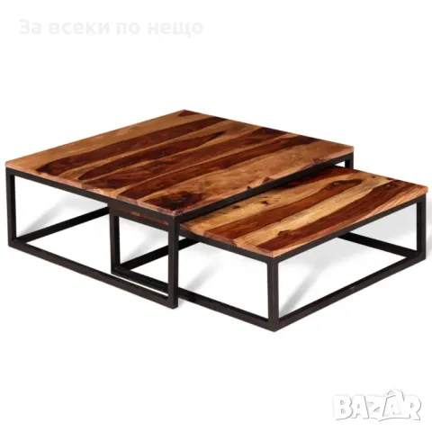 Комплект от 2 маси за кафе, шишамово дърво масив, снимка 5 - Маси - 47359180