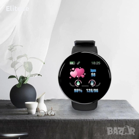 D18 - Интелигентен смарт часовник с измерване на пулс и кръвно. Цвят - черен., снимка 3 - Смарт часовници - 52898163