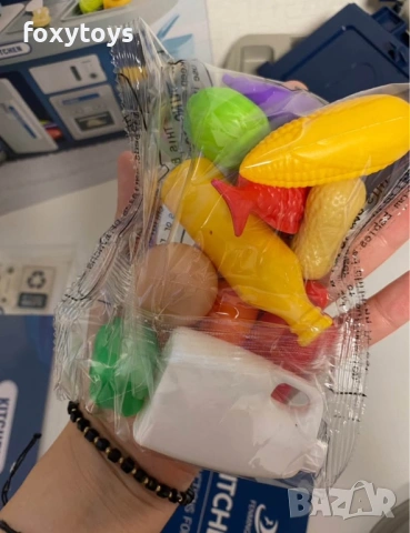 Малка детска кухня с мивка с течаща вода - 46 см. - синя, снимка 7 - Образователни игри - 53354041