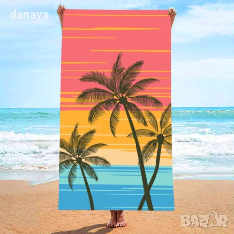 6031 Голяма плажна кърпа Палми с розов залез, 180x100cm