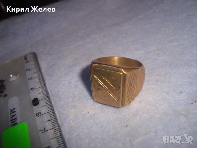 СТАР ПОЗЛАТЕН БРОНЗОВ РЕТРО АРТ ДЕКО ПРЪСТЕН с ПЕЧАТИ 18К 750 за КОЛЕКЦИЯ МАЙСТОРСКА ИЗРАБОТКА 24260, снимка 5 - Антикварни и старинни предмети - 37395518