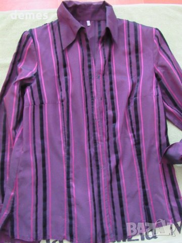  Дамска лилава блуза райе от тафта, размер 50, снимка 8 - Блузи с дълъг ръкав и пуловери - 27970774