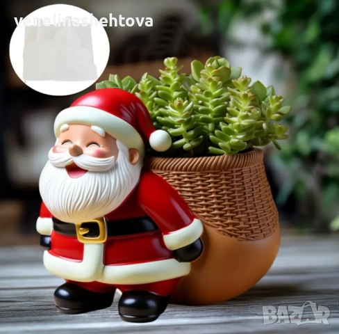 3D дядо Коледа с кошница кашпа силиконов молд форма за декорация , снимка 2 - Форми - 52299428