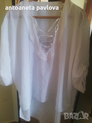 Бяла дълга  асиметрична туника -риза, снимка 1 - Туники - 38062451