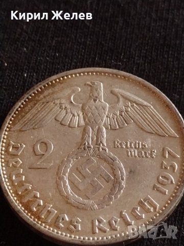 Сребърна монета 2 райхсмарки 1937г. Нацистка Германия Трети Райх с СХВАСТИКА за КОЛЕКЦИЯ 42049, снимка 6 - Нумизматика и бонистика - 43798672