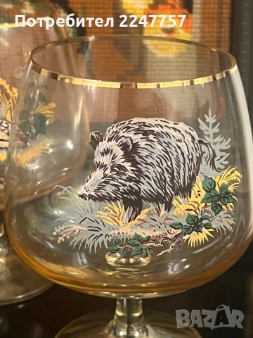 Кристални чаши Ловен мотив 500 мл, снимка 4 - Антикварни и старинни предмети - 53056776