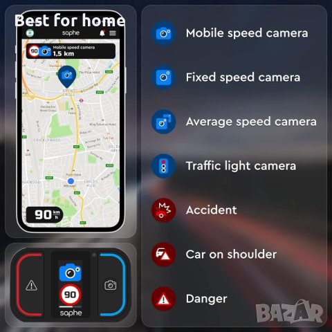 Saphe Drive mini Мини детектор за камер трафик, катастрофиен дисплей, снимка 5 - Аксесоари и консумативи - 43766319