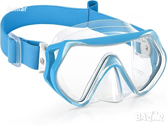 Детска маска за гмуркане Findway с еластична платнена каишка, 4-16 години, синя