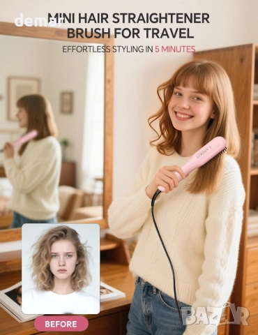 LANDOT Мини нагреваема четка за изправяне на коса с отрицателни йони, снимка 2 - Преси за коса - 51755188