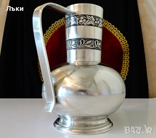 Кана от калай,калаена кана,хмел,житен клас,1.5 литра. , снимка 3 - Антикварни и старинни предмети - 51387827