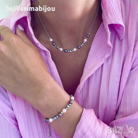 Комплект Колие и Гривна с Кристали и Перли Swarovski