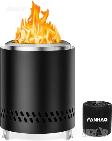 FANHAO 18 см настолно огнище със стойка, бездимно огнище от неръждаема стомана с подвижна пепелница
