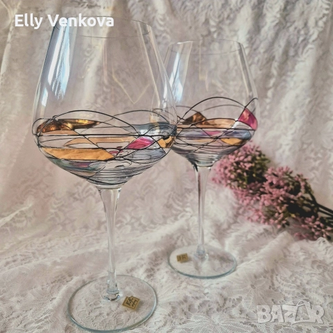 Две стъклени чаши за вино в стил " Tiffany", снимка 2 - Чаши - 52884533