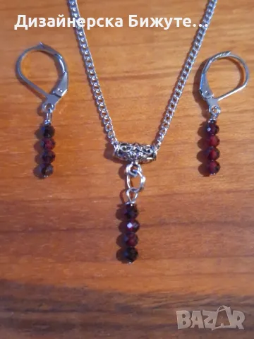 Красив и нежен комплект бижута обеци и колие с камъни Гранат и елементи в цвят сребро , снимка 12 - Бижутерийни комплекти - 49314686