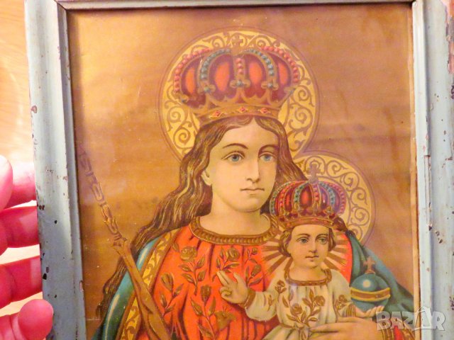 Старинна икона Света Богородица с Младенеца, Богородица Дева Мария 19 век - за здраве и благополучие, снимка 4 - Икони - 39120554