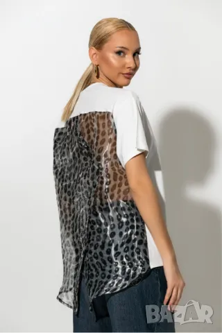 Ефектна тениска с тюлен гръб, животински принт