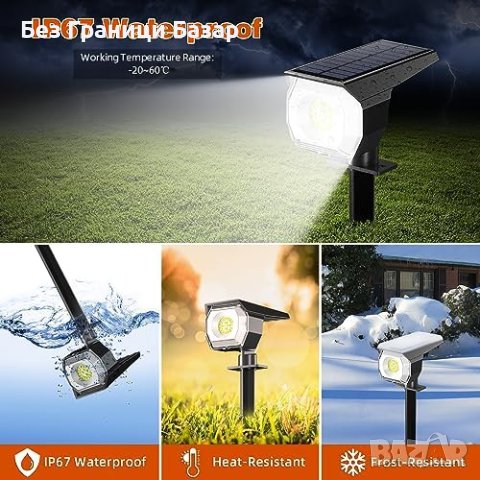 Нови 2 броя Слънчеви LED Светлини Лампи за Двор Ограда 18 Диода, IP67, снимка 4 - Други стоки за дома - 43522802