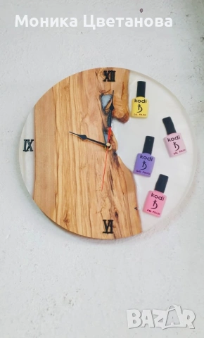 Часовник от дърво маслина и епоксидна смола, снимка 2 - Стенни часовници - 53384276
