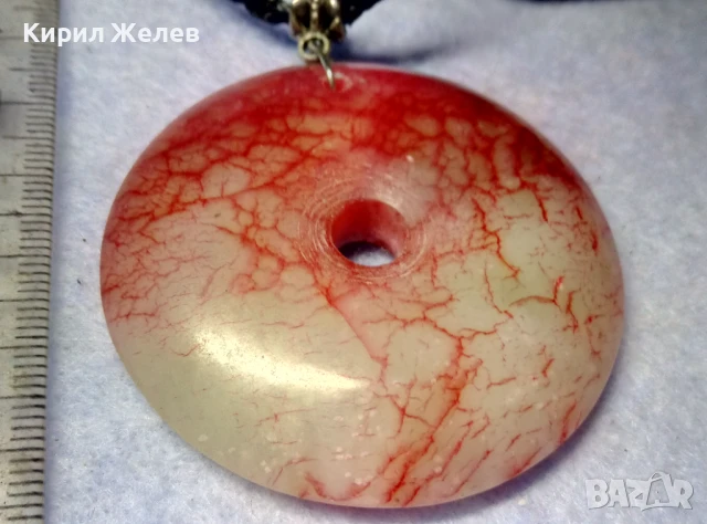 СТИЛЕН АРТ МЕДАЛЬОН от ШЛИФОВАН ЧЕРВЕН ЖАДЕИТ РЪЧНА ЮВЕЛИРНА ИЗРАБОТКА 23694, снимка 4 - Колиета, медальони, синджири - 51255659