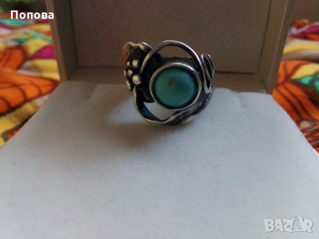 Авторски сребърен пръстен с тюркоаз - 3, снимка 2 - Пръстени - 28490175