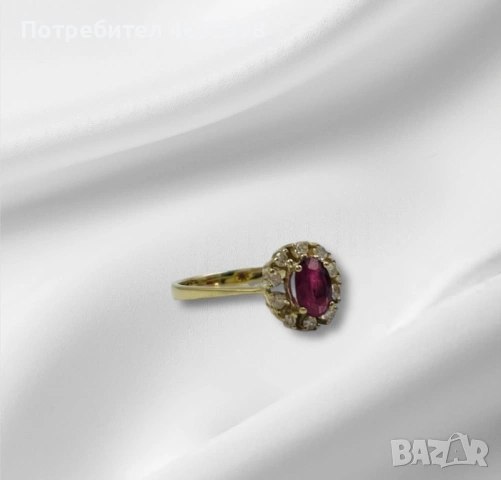 Ръчно изработен златен пръстен 14к с рубин и диаманти, снимка 3 - Пръстени - 53253904