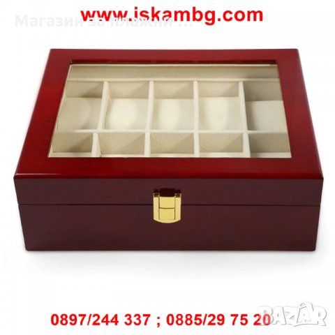 Дървена кутия за съхранение на 10 часовника , снимка 10 - Подаръци за мъже - 28397495