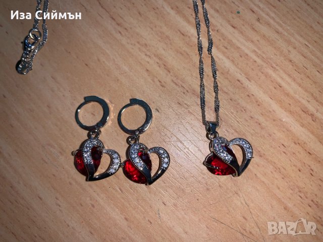 Комплект сребърни обици и колие със син сапфир, топаз, аметист и рубин, снимка 5 - Бижутерийни комплекти - 32502557