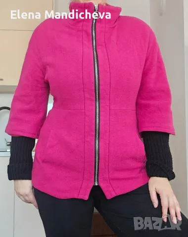 Малиново розово яке палто сако зимно сиво двоен Ръкав с подплата и подплънки българско топло стилно, снимка 2 - Якета - 48853961