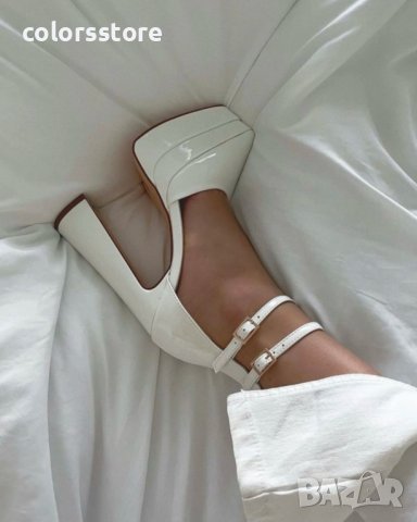 Сандали на ток - бял лак - VTK2