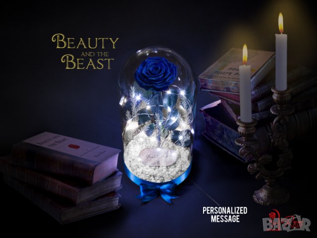 Естествена Вечна Роза в ГОЛЯМА Стъкленица / Подарък за Годишнина от Сватбата / Синя Вечна Роза, снимка 5 - Подаръци за жени - 35064305