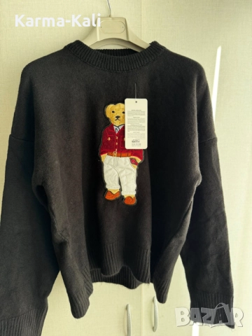 нов черен пуловер с мече, снимка 3 - Блузи с дълъг ръкав и пуловери - 52171090