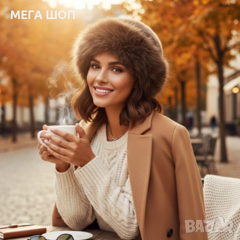 Дамска пухкава зимна шапка от изкуствен косъм, снимка 4 - Шапки - 52692355