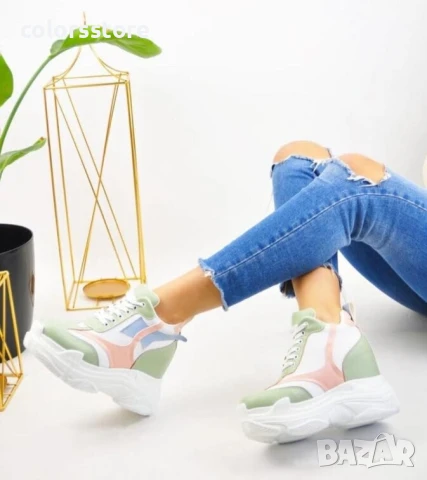 Кецове на платформа - зелено, пудра и синьо - PA650

