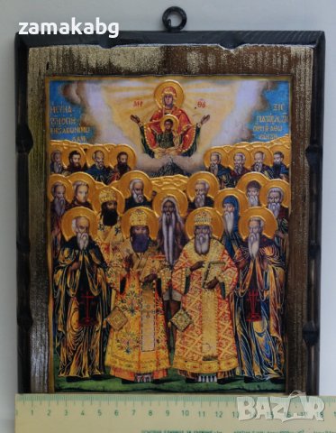 Икона на Вси Светии застарена ръчна изработка дървена, снимка 4 - Икони - 37085527