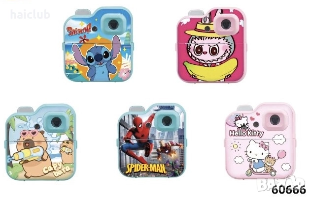 Детски фотоапарат с принтер Стич,Лабубу,Капибара/Camera print, снимка 4 - Фотоапарати - 52517401