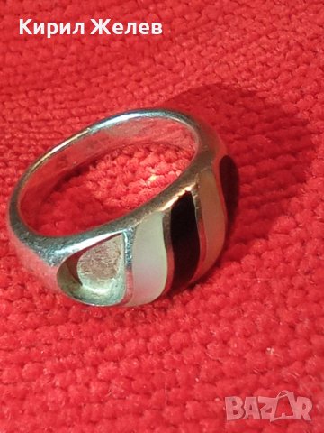 СТАР СРЕБЪРЕН ПРЪСТЕН СРЕБРО 925 АНГЛИЯ с ЧЕРЕН ШЛИФОВАН ОНИКС РЪЧНА АРТ ИЗРАБОТКА 25834